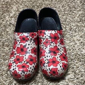 Sanita Red and Black Floral Mules
